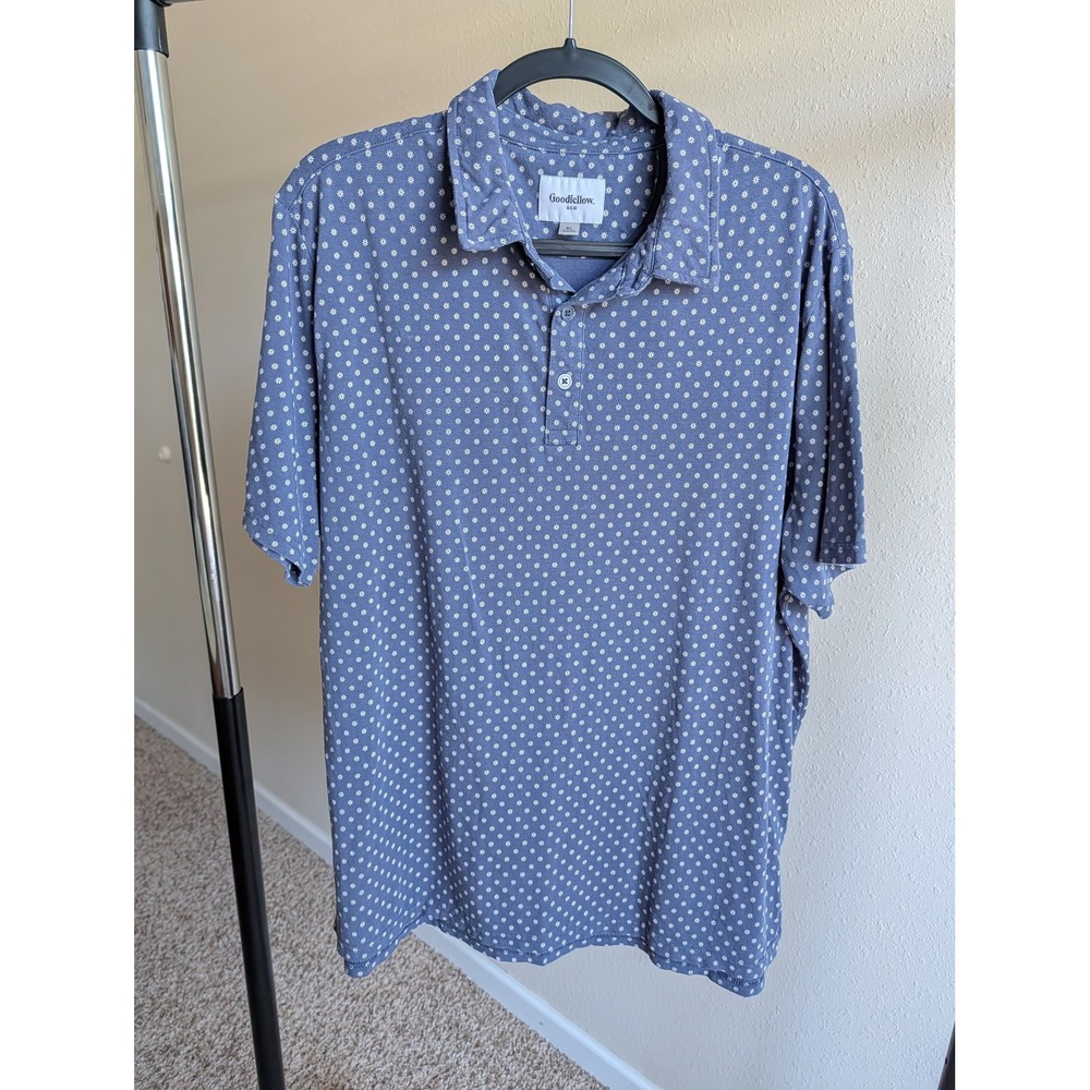 Goodfellow & Co Mens XL Blue‎ Floral Daisy Print Short Sleeve Polo Shirt Cotton